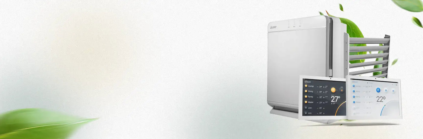 White rectangular air purifier with sleek design and digital display showing temperature readings.
