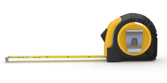 Yellow and black tape measure with a metallic silver hook.